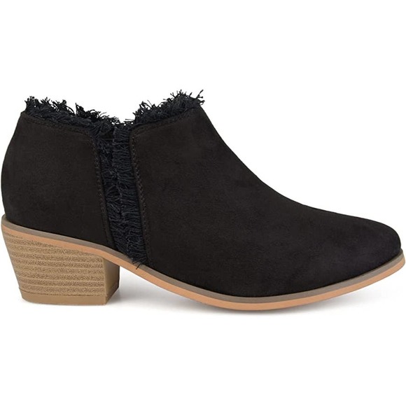 Brinley Co. Womens Faux Suede Fringe Ankle Booties Black, 10 Regular US - Picture 4 of 5